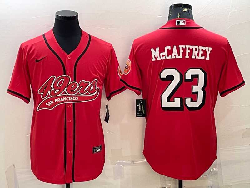 Men%27s San Francisco 49ers #23 Christian McCaffrey Red Color Rush With Patch Cool Base Stitched Baseball Jersey